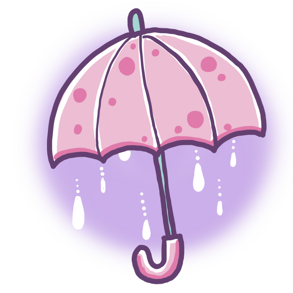 ゆめかわイラスト　傘　ピンク　umbrella　梅雨　6月　雨　夏　　ゆめかわいい　ゆるい　ゆるいイラスト　なおこさんのフリーイラスト　無料素材　フリーイラスト　アイコン　無料　イラスト　イラスト無料　無料イラスト